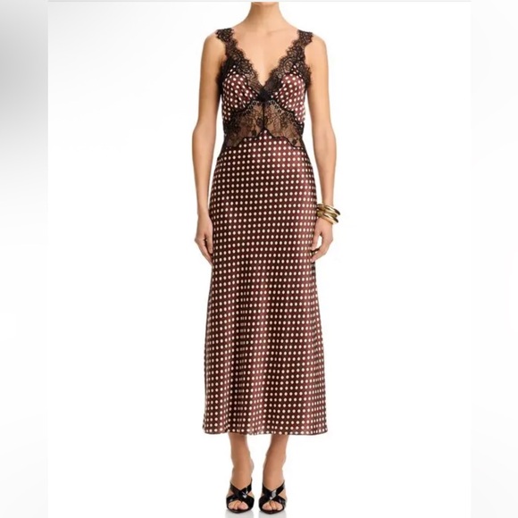 Ronny Kobo brown polka dot lace Holliday slip dress - Picture 2 of 10